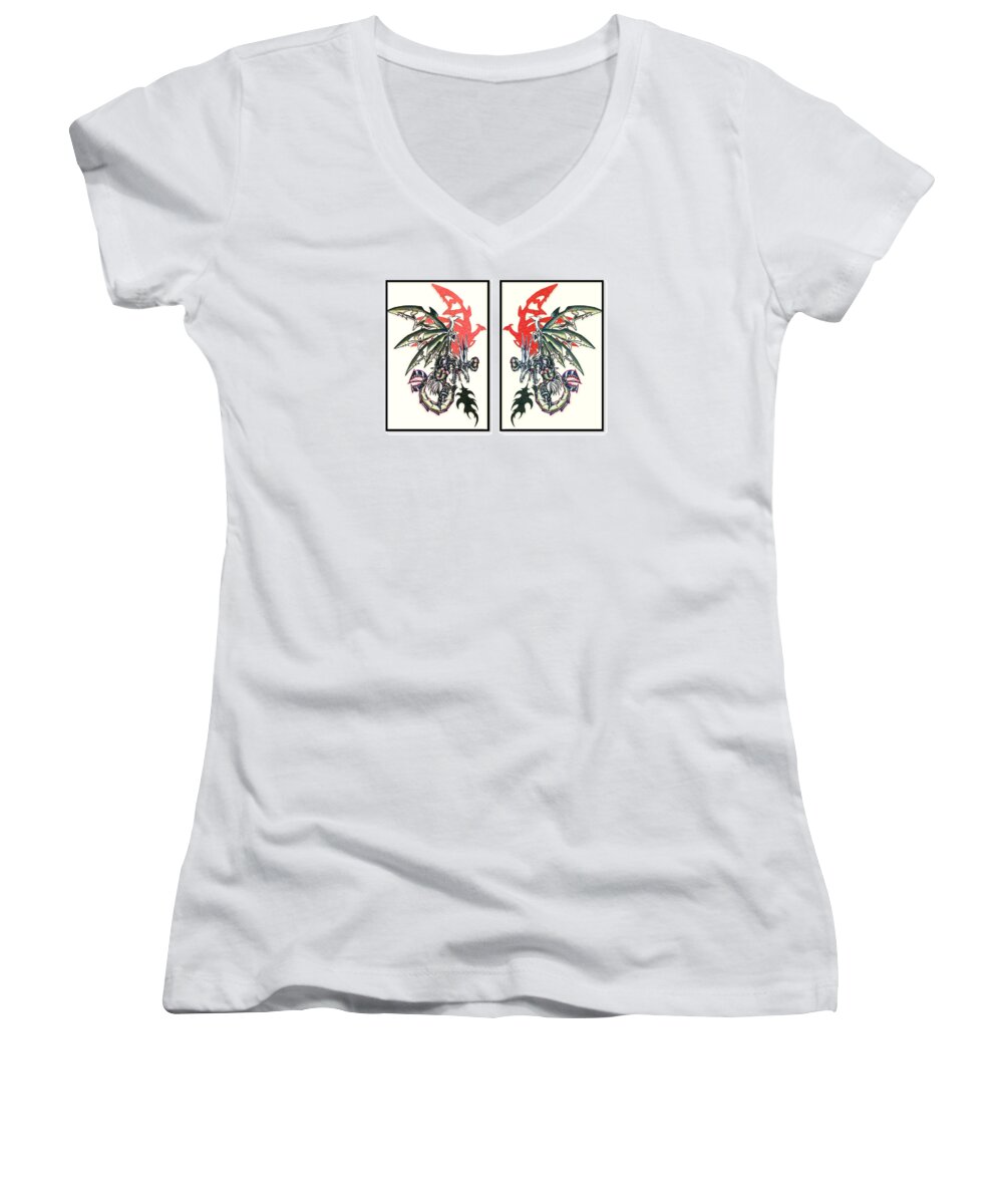 Shawn Women's V-Neck featuring the painting Mech Dragons Collide by Shawn Dall