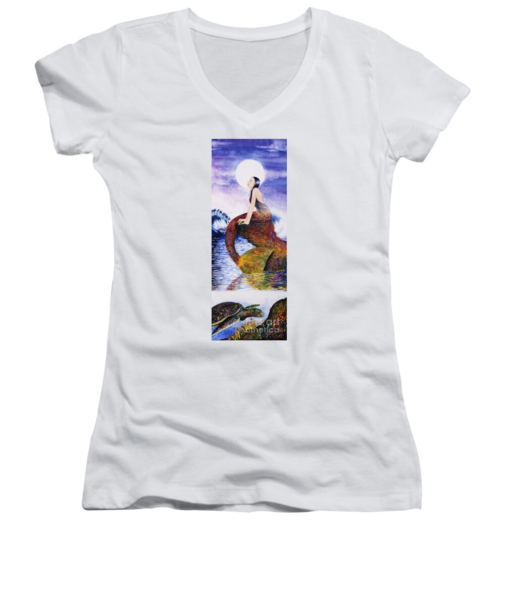 Ocean Women's V-Neck featuring the painting Mermaid Love by Frances Ku