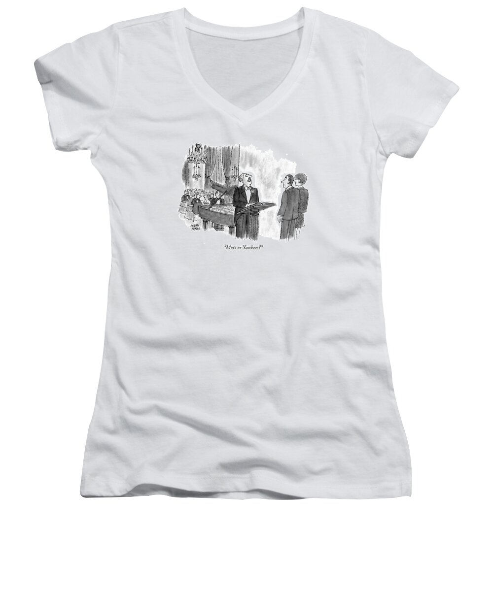 Restaurants - General Women's V-Neck featuring the drawing Mets Or Yankees? by Joseph Farris