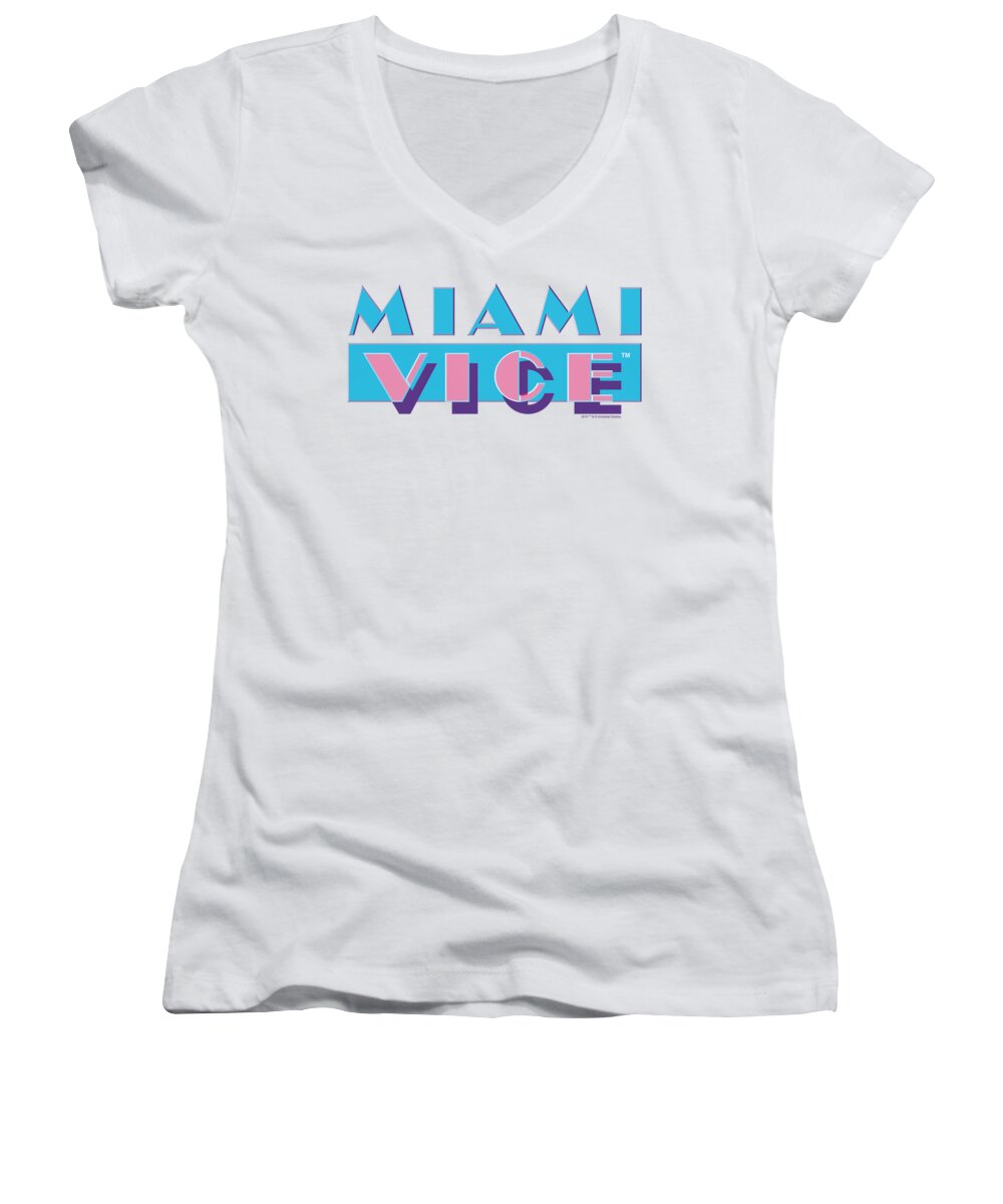 Miami Vice Women's V-Neck featuring the digital art Miami Vice - Logo by Brand A