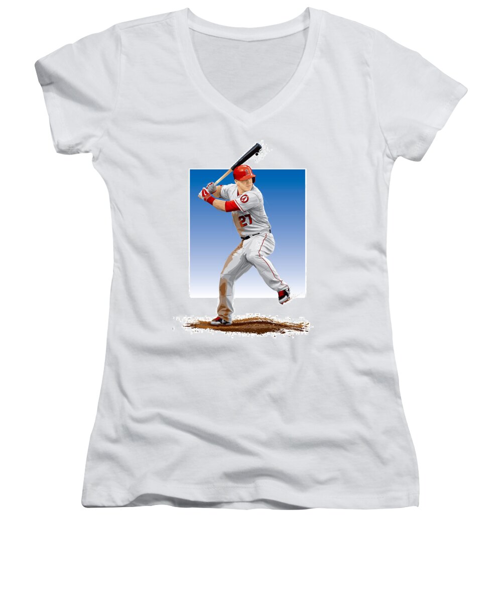 Baseball Women's V-Neck featuring the digital art Mike Trout by Scott Weigner