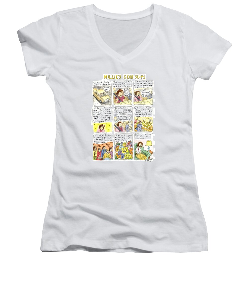 Auto Women's V-Neck featuring the drawing Millie's Gear Slips by Roz Chast