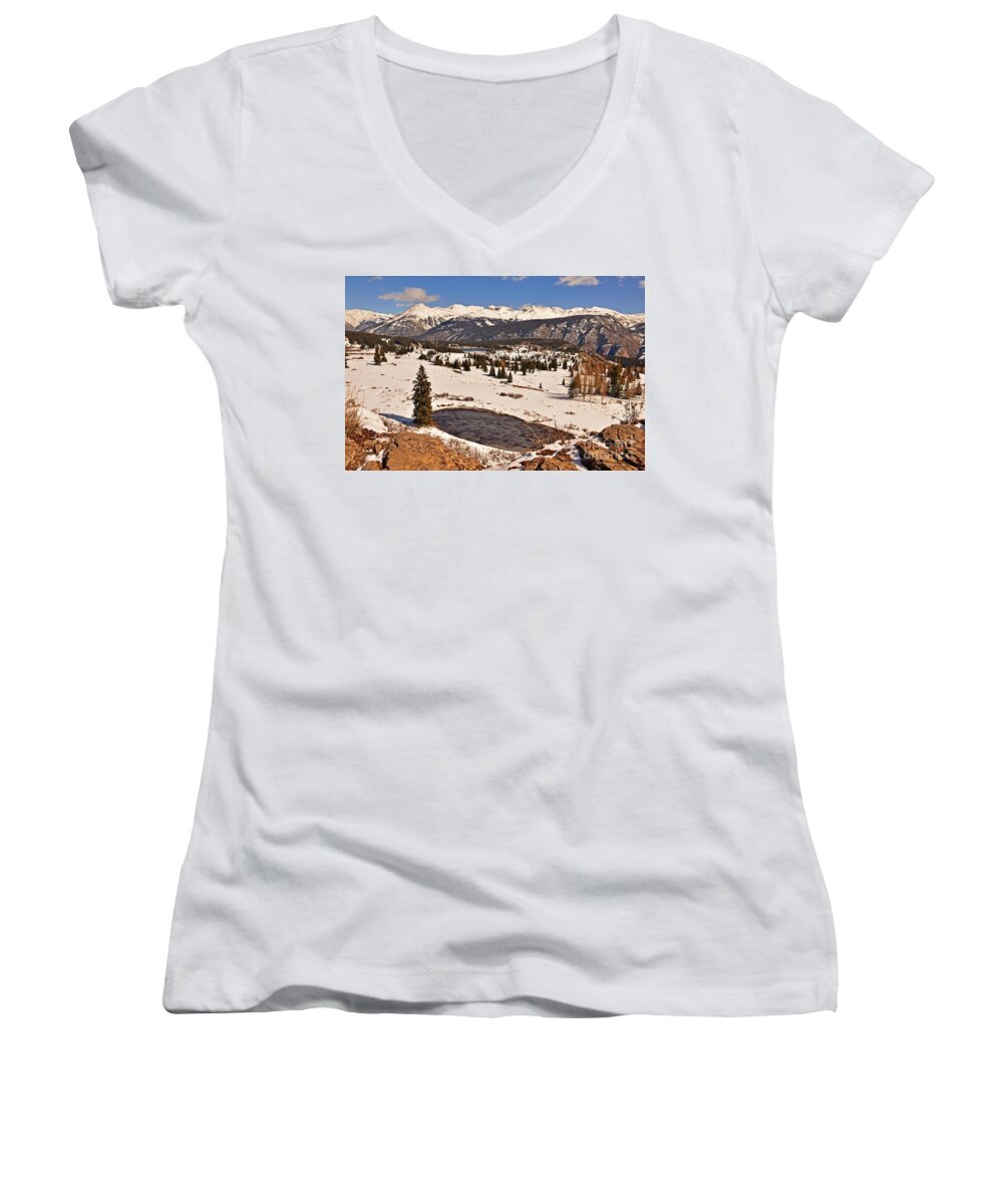 Molas Pass Women's V-Neck featuring the photograph Molas Pass Winter by Kelly Black