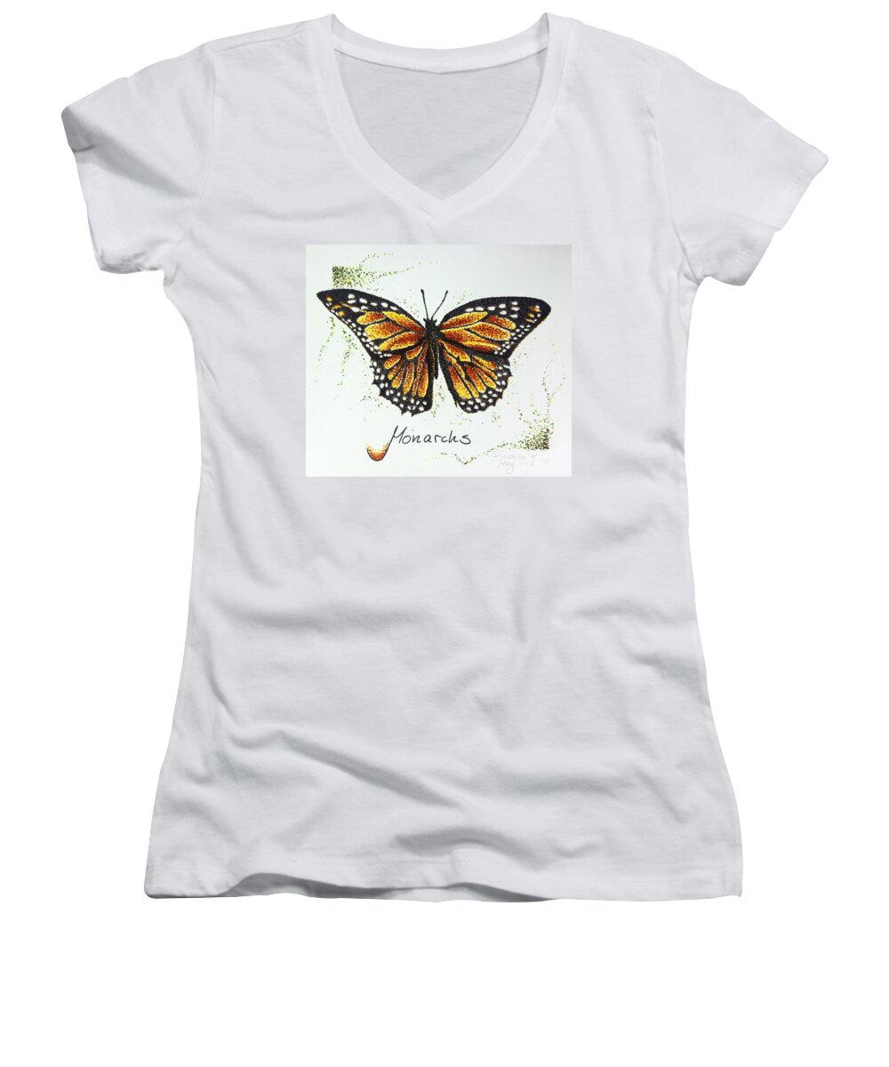 Monarch Women's V-Neck featuring the drawing Monarchs - Butterfly by Katharina Bruenen