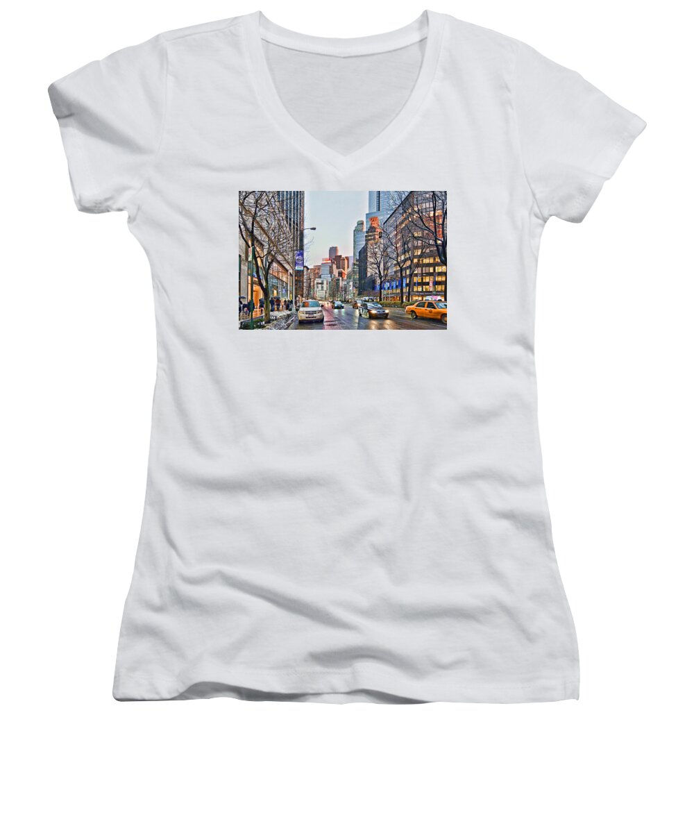 'upper West Side Women's V-Neck featuring the photograph Moody Afternoon In New York City by Jeffrey Friedkin
