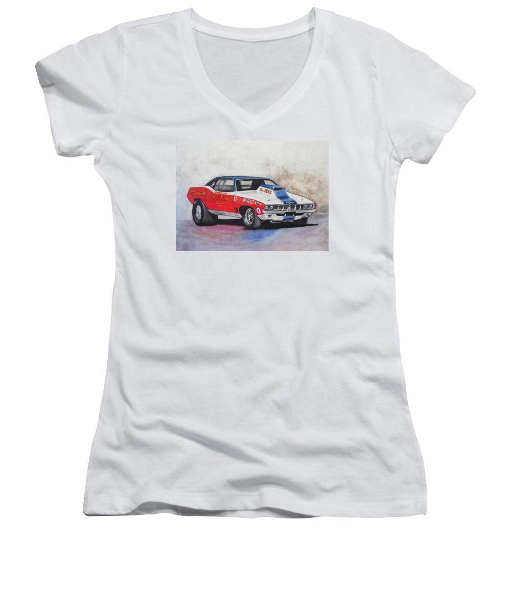 Racing Women's V-Neck featuring the painting Mopar Muscle by William Walts