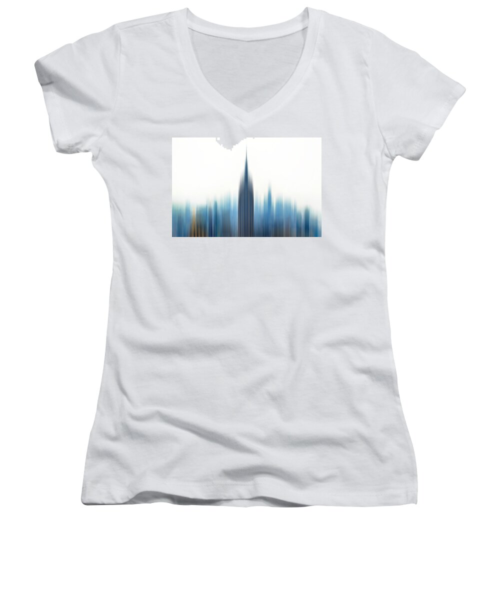 New York City Women's V-Neck featuring the photograph Moving An Empire by Az Jackson