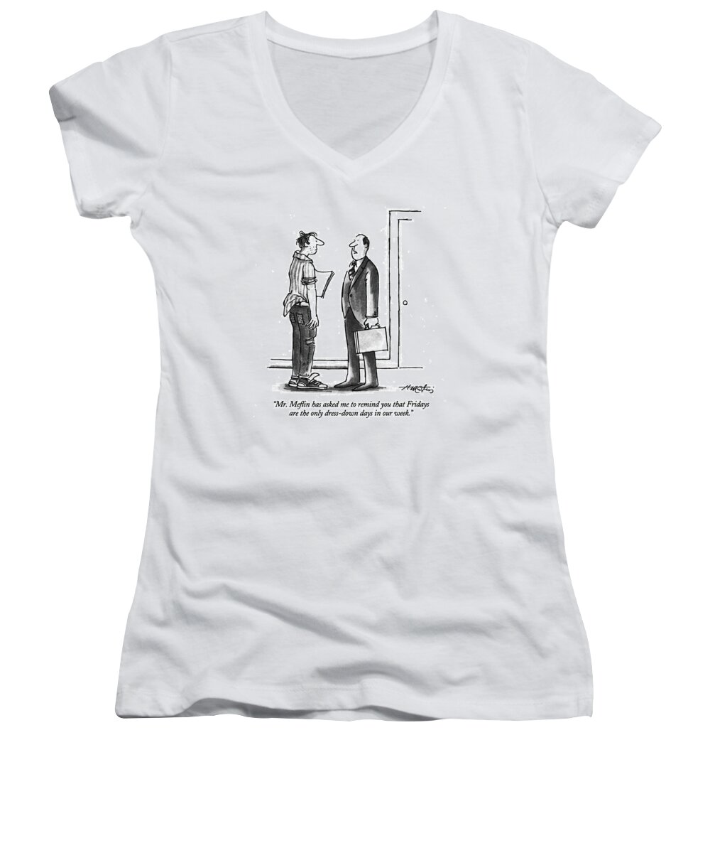 
Business Women's V-Neck featuring the drawing Mr. Meflin Has Asked Me To Remind You That by Henry Martin