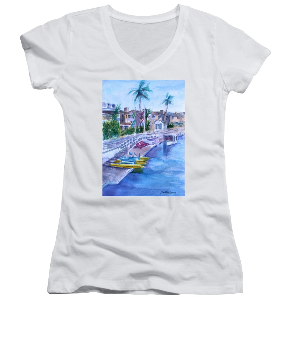 Watercolor Landscape Women's V-Neck featuring the painting Naples Fun by Debbie Lewis
