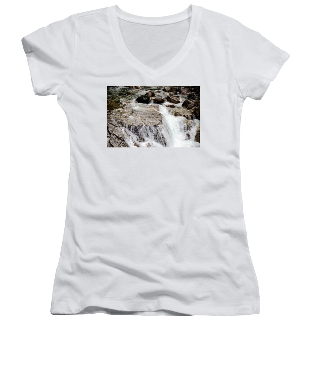 Running Water Women's V-Neck featuring the photograph Backroad Waterfall by Roxy Hurtubise