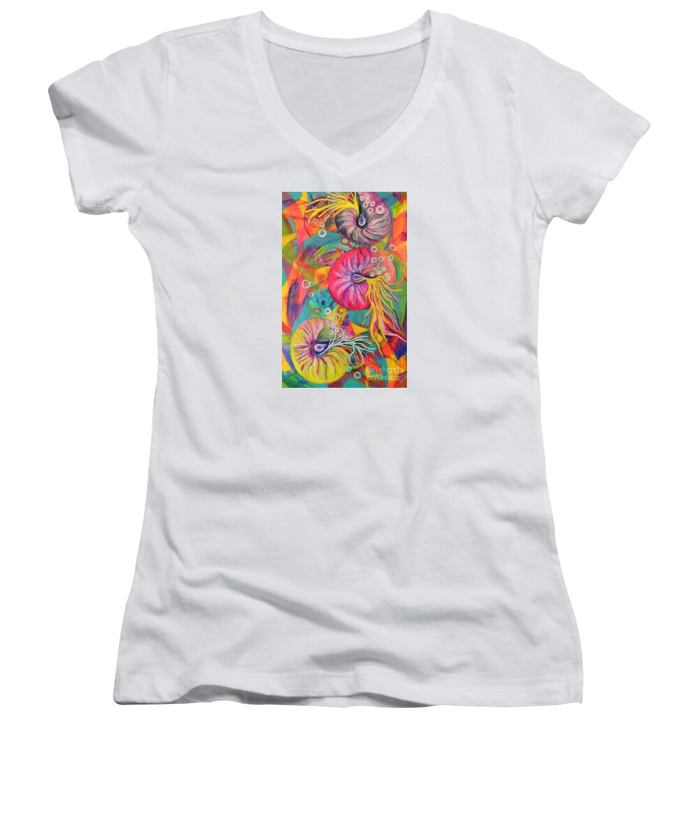 Shells Women's V-Neck featuring the painting Nautilus by Lyn Olsen