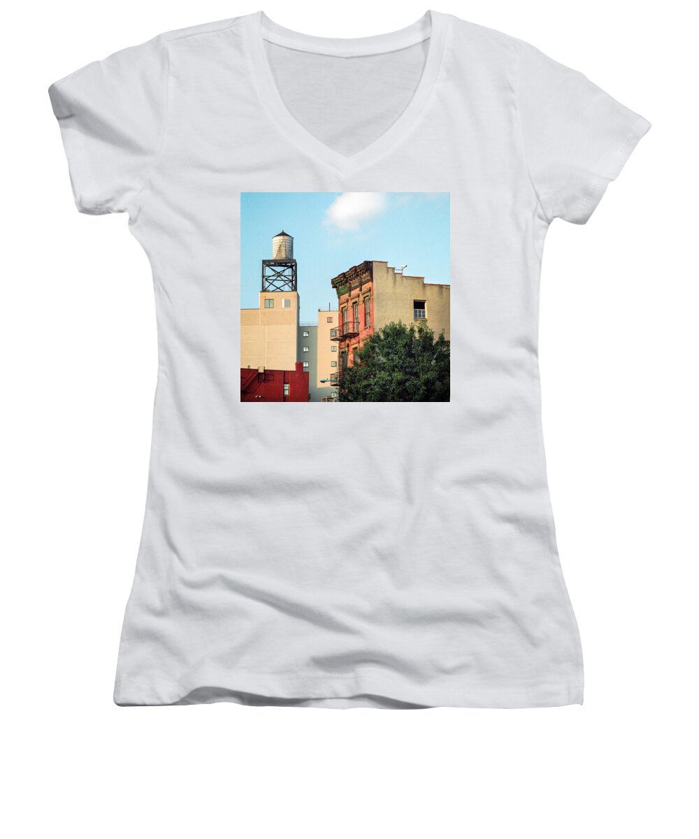 Water Tower Women's V-Neck featuring the photograph New York Water Tower 3 by Gary Heller