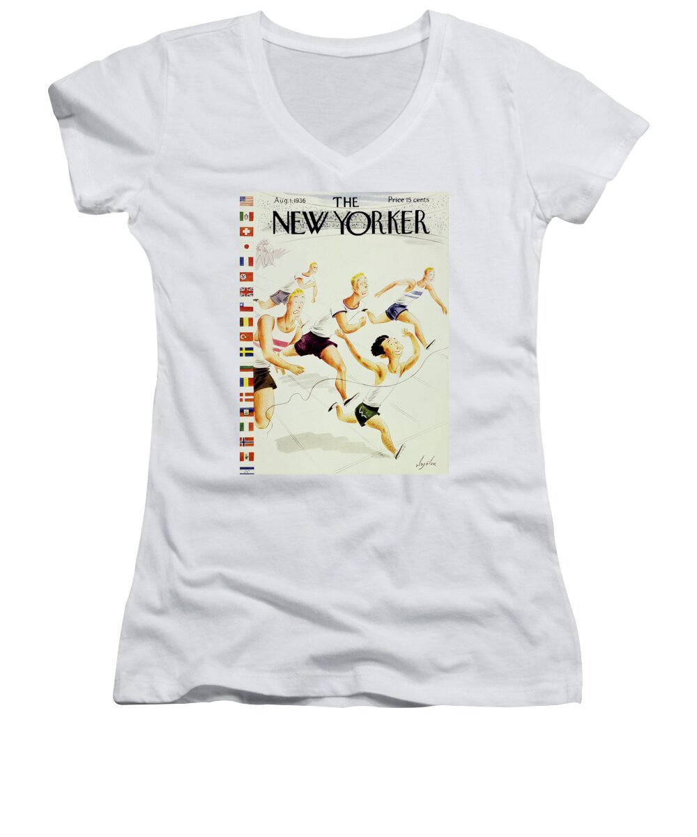 Sport Women's V-Neck featuring the painting New Yorker August 1 1936 by Constantin Alajalov