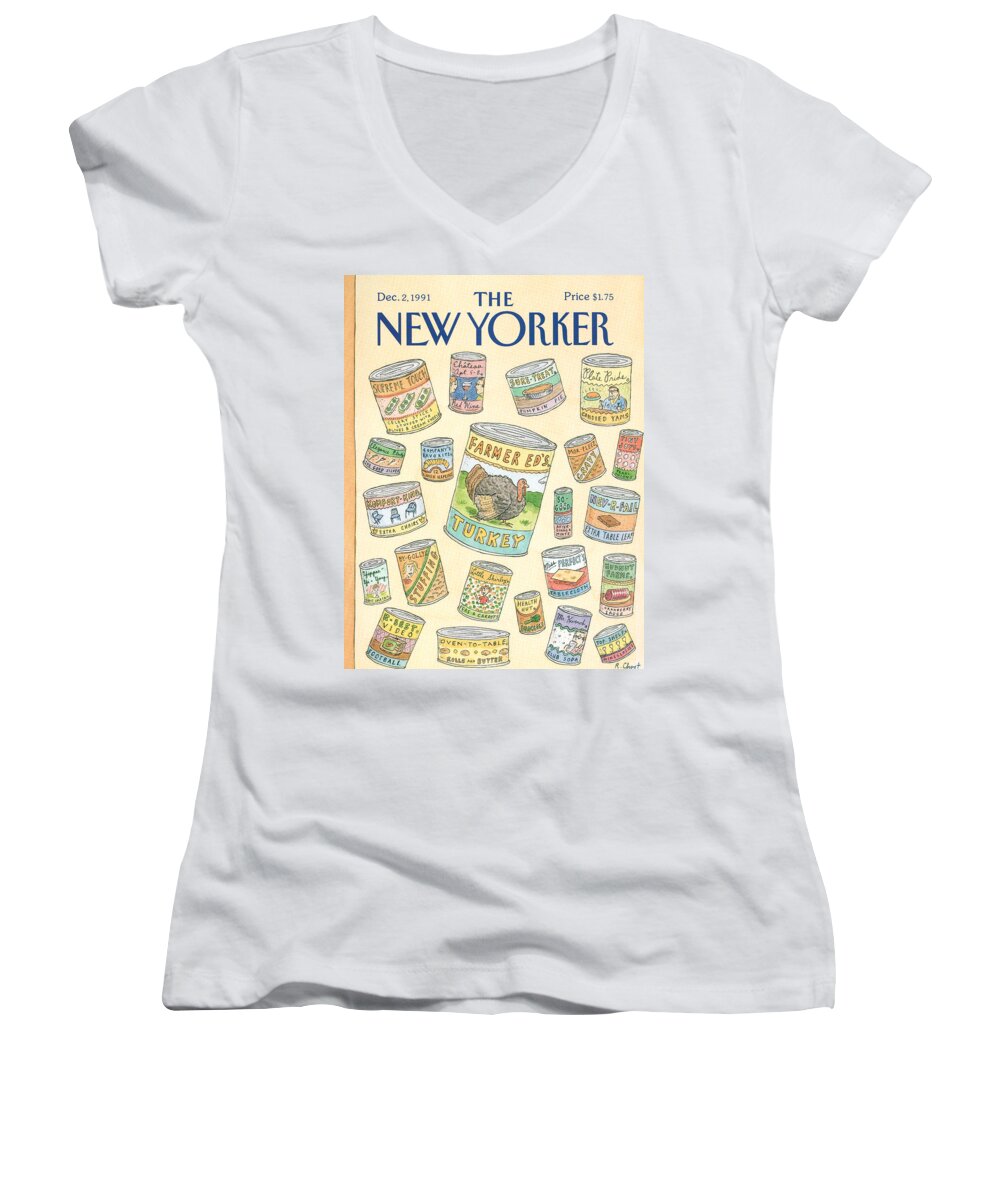 Dining Women's V-Neck featuring the painting New Yorker December 2nd, 1991 by Roz Chast