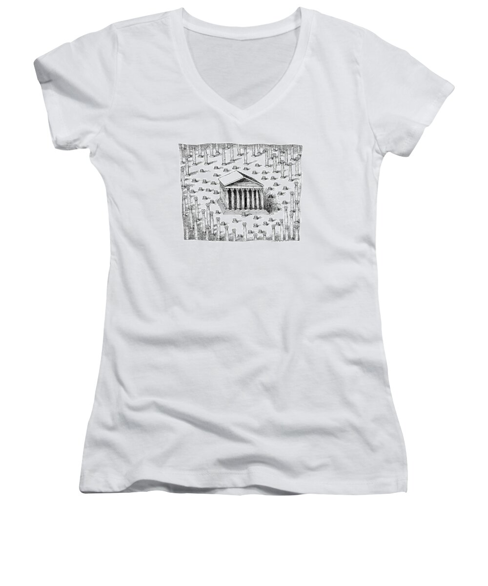 Architecture Women's V-Neck featuring the drawing New Yorker February 26th, 1990 by John O'Brien