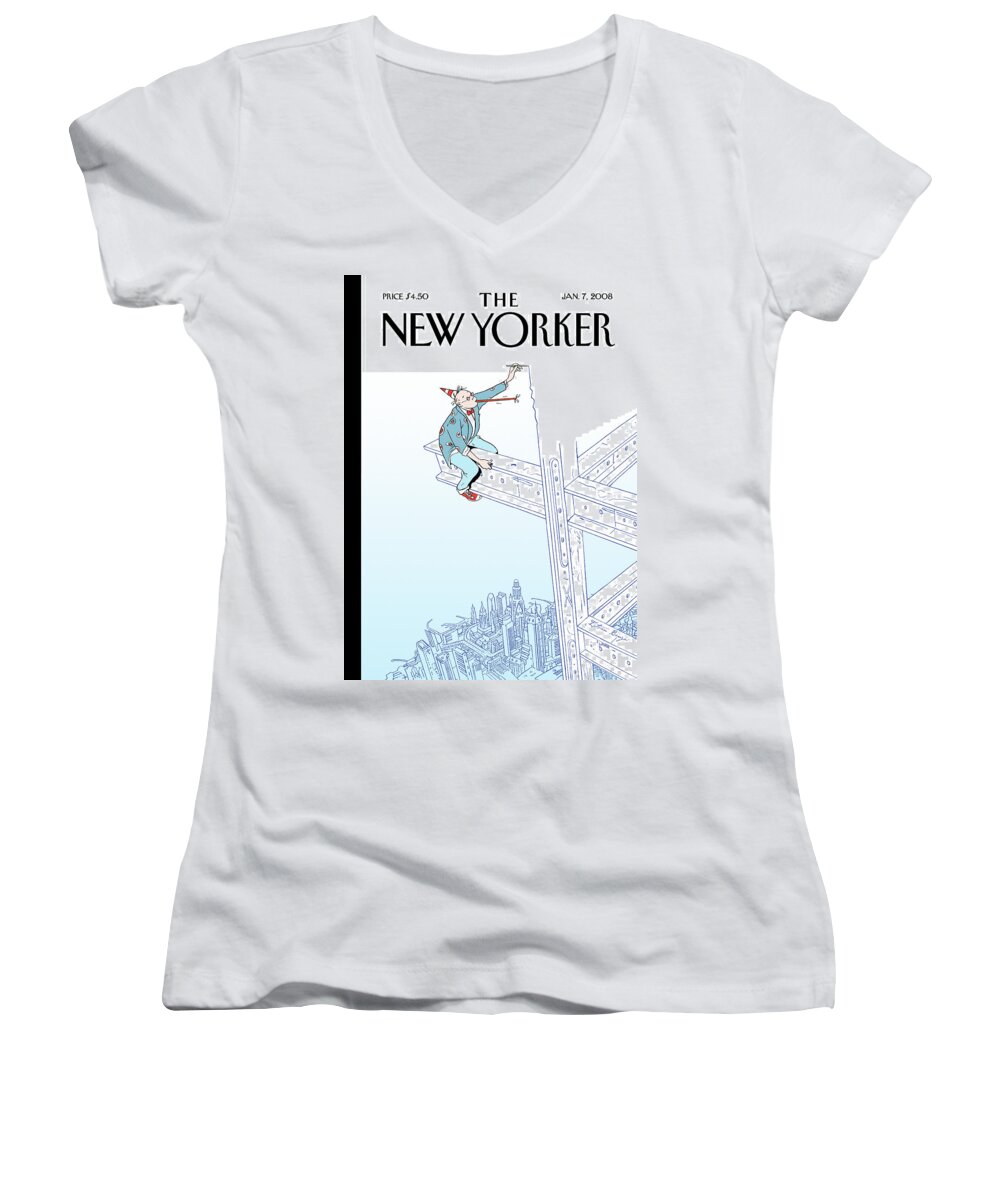 New Year Women's V-Neck featuring the painting On The Edge by Istvan Banyai