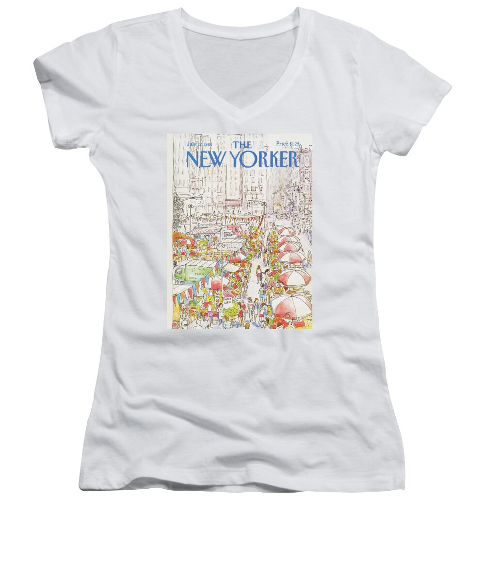New York City Women's V-Neck featuring the painting New Yorker July 27th, 1981 by Arthur Getz