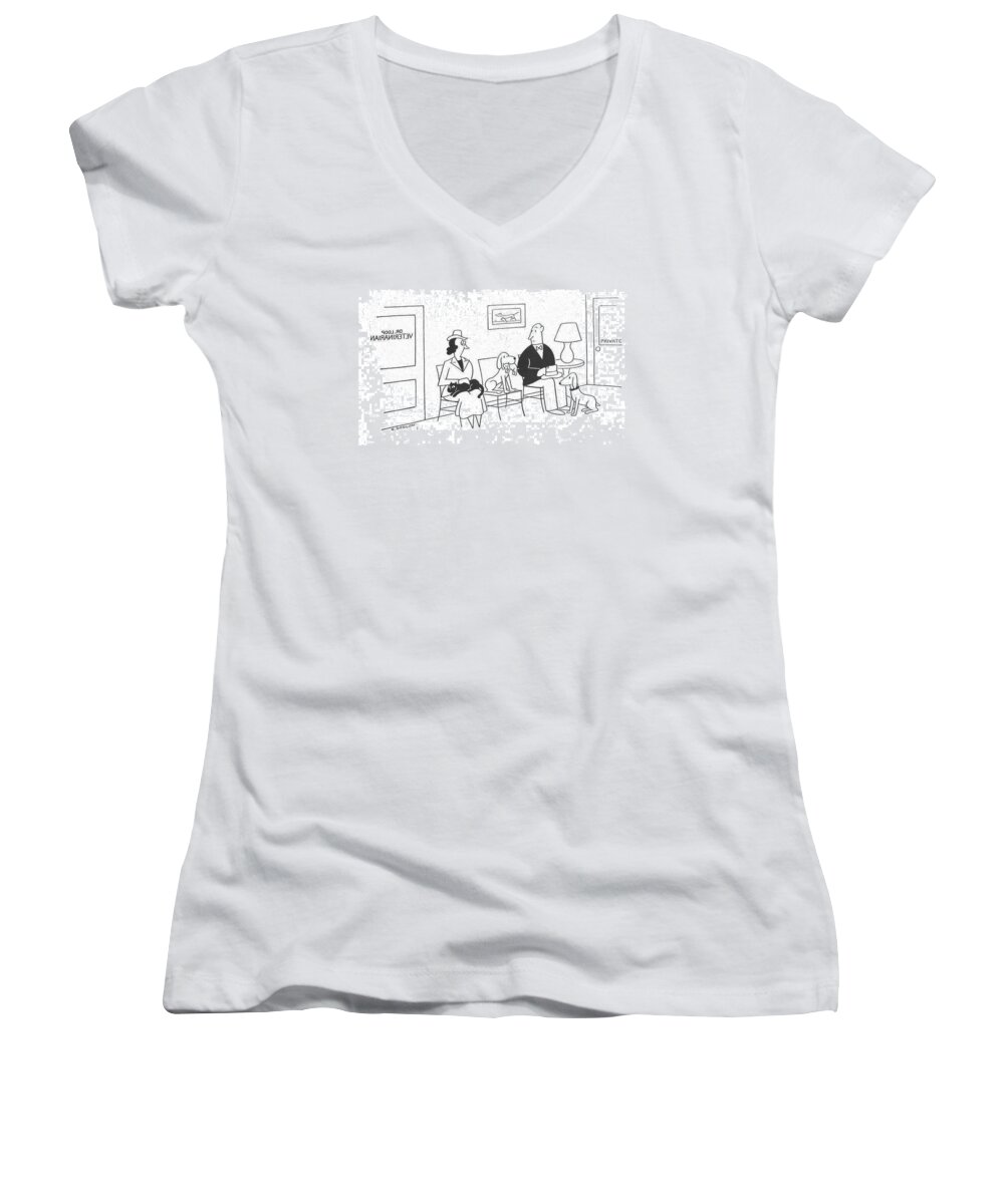 112773 Oso Otto Soglow Women's V-Neck featuring the drawing New Yorker July 31st, 1943 by Otto Soglow