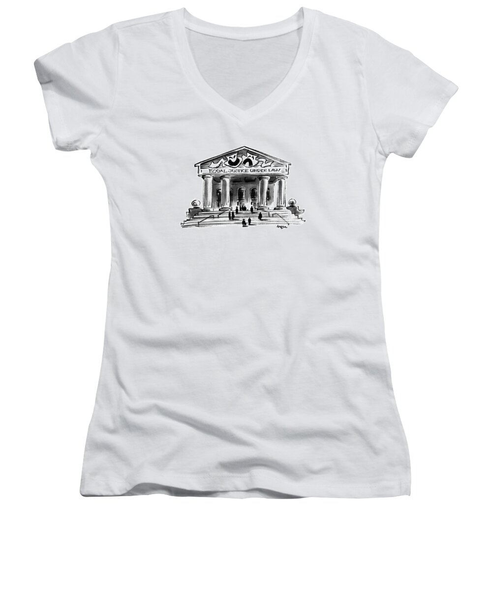 No Caption
The Greek Masks Of Comedy And Tragedy Rest Above The Words On A Court Building. 
No Caption
The Greek Masks Of Comedy And Tragedy Rest Above The Words On A Court Building. Theater Women's V-Neck featuring the drawing New Yorker March 20th, 1995 by Lee Lorenz