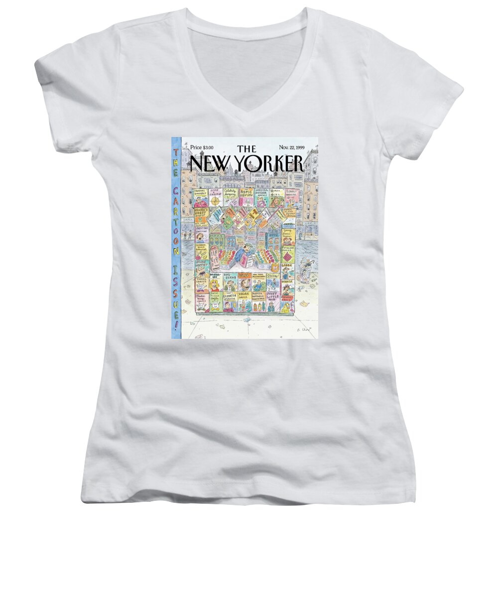 Cartoon Issue Women's V-Neck featuring the painting New Yorker November 22nd, 1999 by Roz Chast