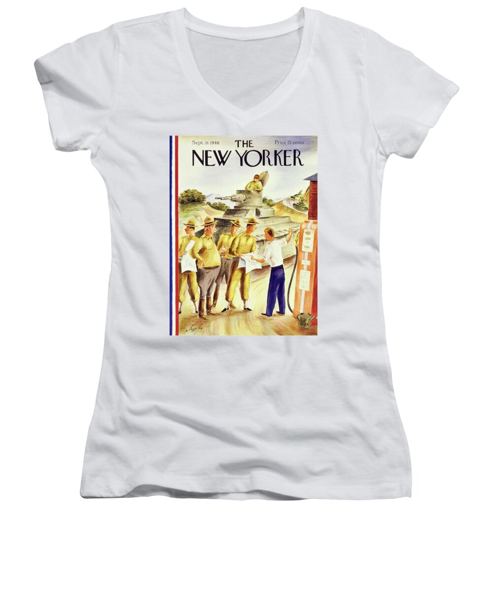 Military Women's V-Neck featuring the painting New Yorker September 28 1940 by Constantin Alajalov