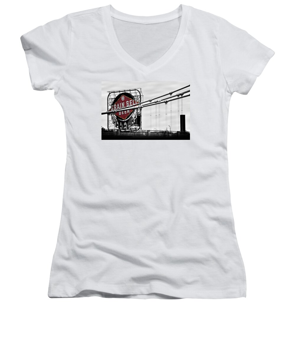 Blumwurks Women's V-Neck featuring the photograph Nicollet Island treasure by Matthew Blum