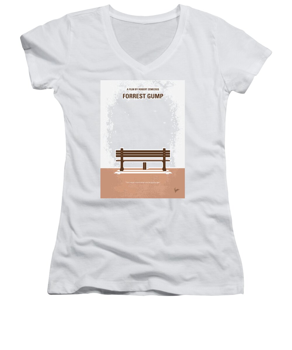 Forrest Gump Women's V-Neck featuring the digital art No193 My Forrest Gump minimal movie poster by Chungkong Art