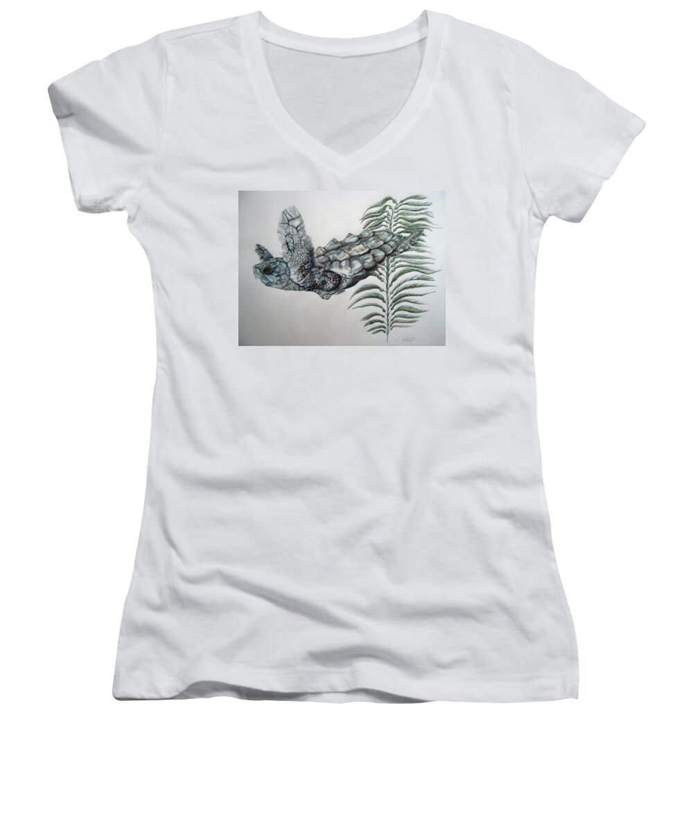 Dog Women's V-Neck featuring the drawing Norman Blue by Mayhem Mediums