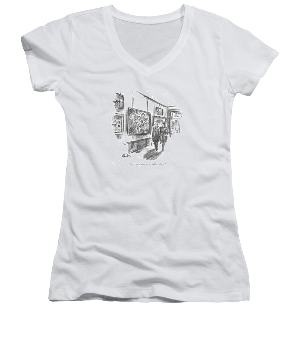 110083 Adu Alan Dunn Women's V-Neck featuring the drawing The Ohio Valley? by Alan Dunn