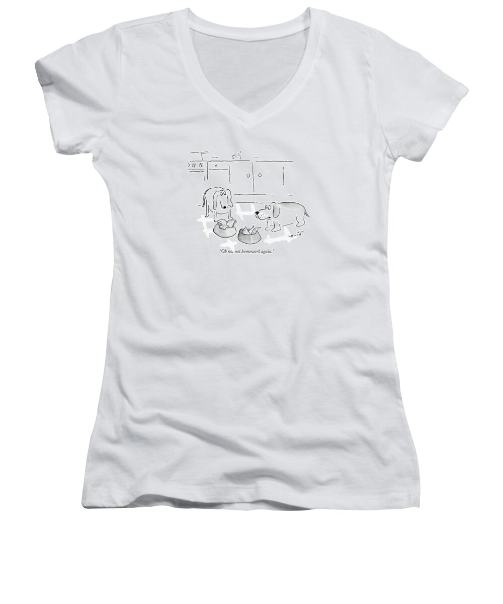 Homework Women's V-Neck featuring the drawing Oh No, Not Homework Again by Arnie Levin
