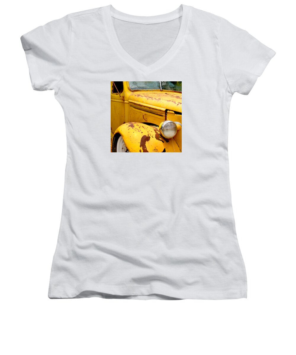 Truck Women's V-Neck featuring the photograph Old Yellow Truck by Art Block Collections