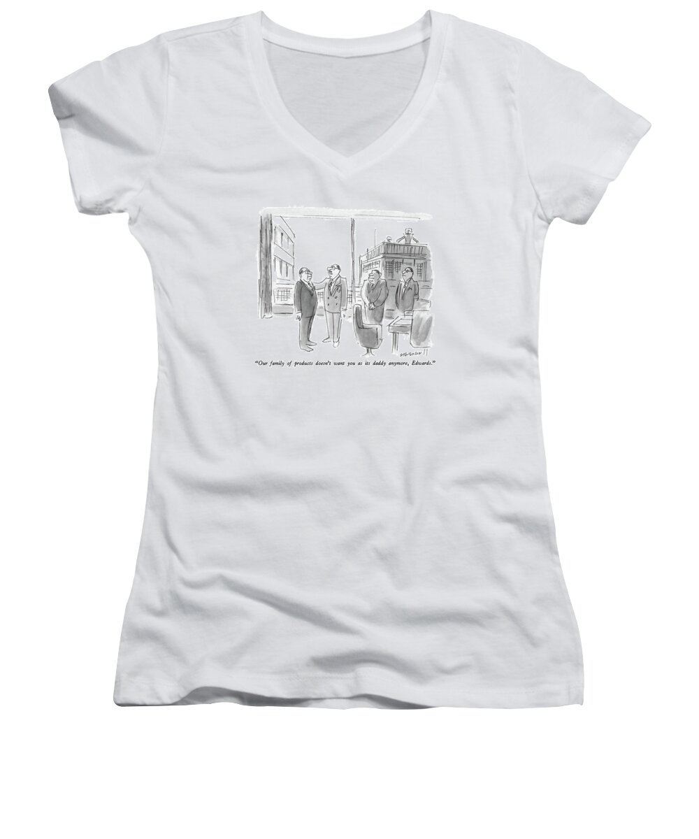 Business Women's V-Neck featuring the drawing Our Family Of Products Doesn't Want by James Stevenson