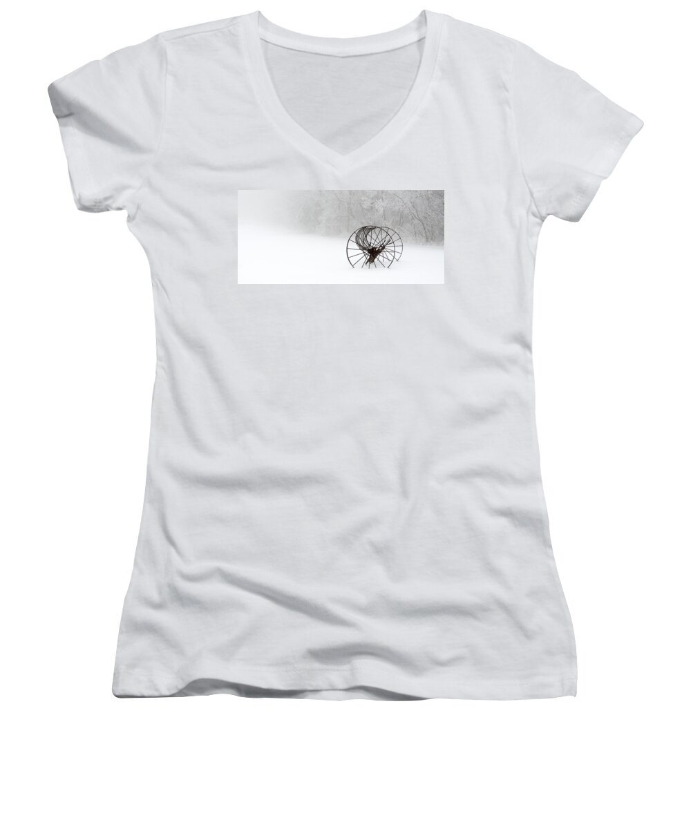 Blue Ridge Parkway Women's V-Neck featuring the photograph Out of the Mist a Forgotten Era II by Greg Reed