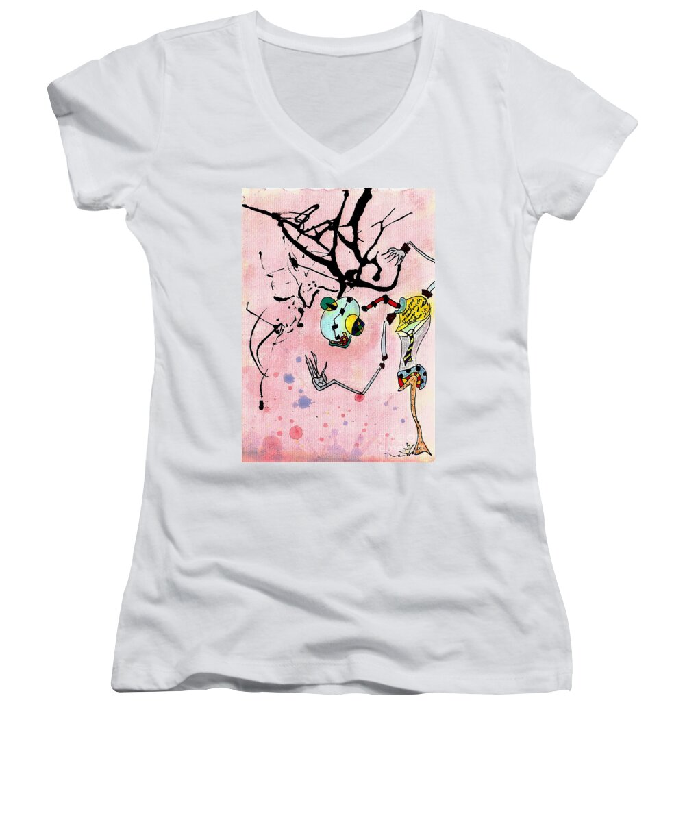 Surreal Women's V-Neck featuring the painting Over Here by Jeff Barrett