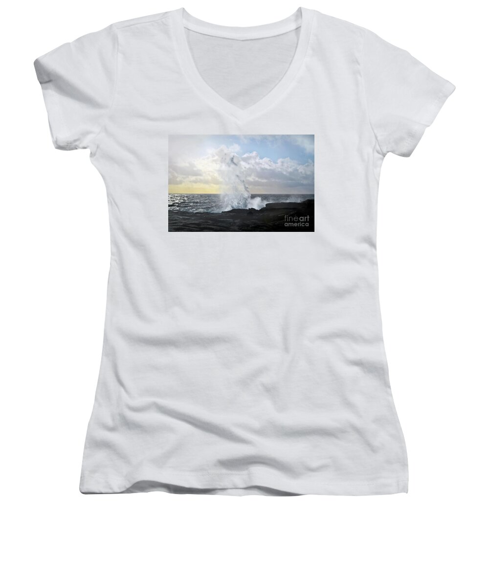Morning Women's V-Neck featuring the photograph Pacific Rising by Ellen Cotton