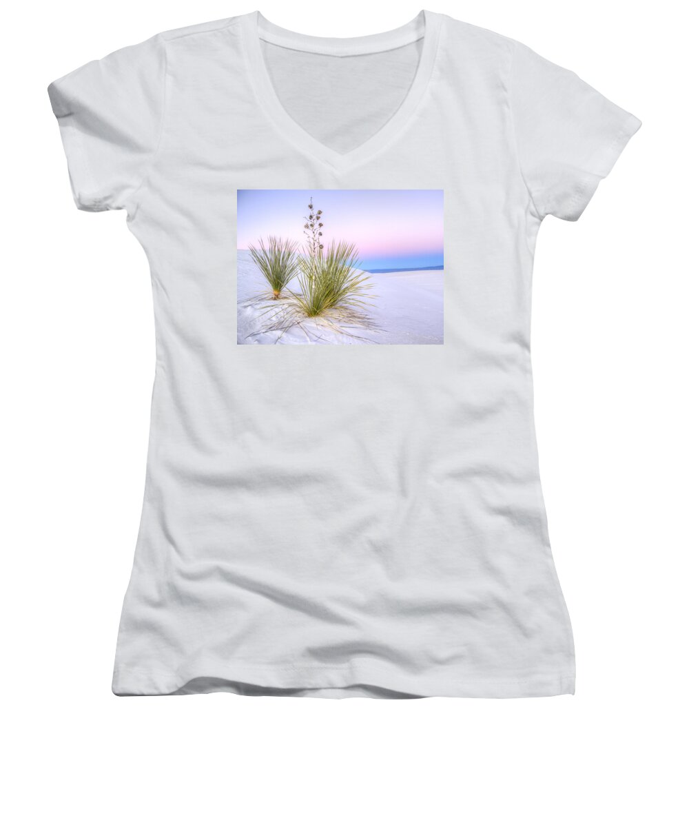 Jean Noren Women's V-Neck featuring the photograph Pastel White Sands by Jean Noren