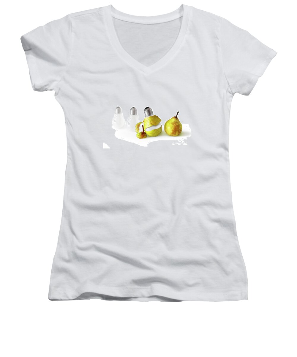 Pear Women's V-Neck featuring the photograph Peeled Bulb by Carlos Caetano