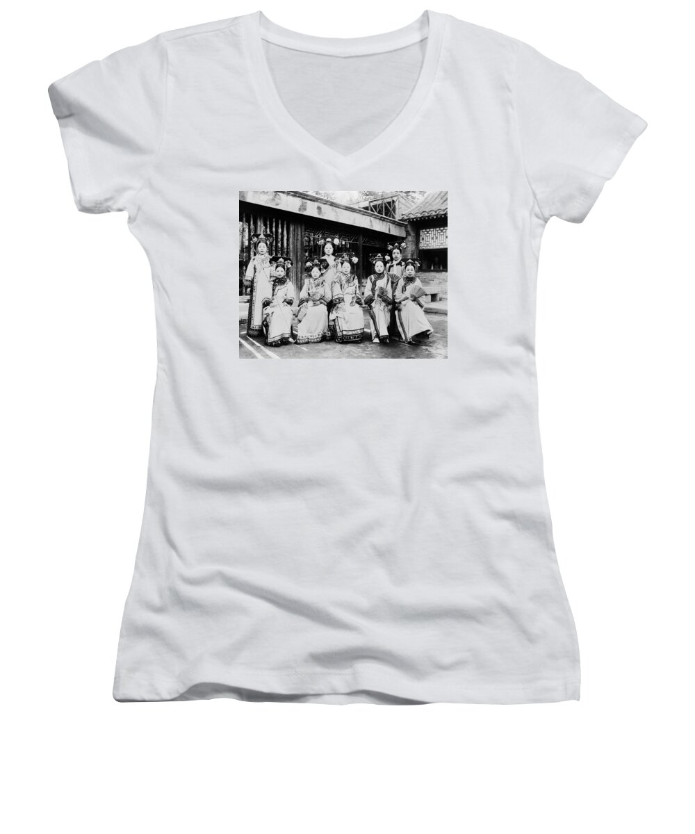 1910 Women's V-Neck featuring the photograph Peking Palace Women by Granger