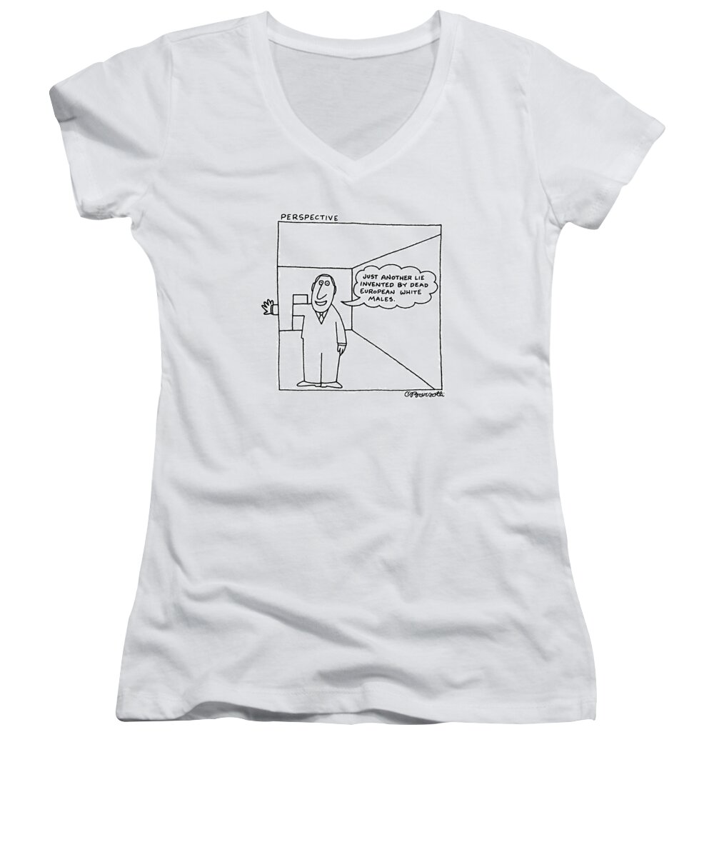 Art Women's V-Neck featuring the drawing Perspective by Charles Barsotti