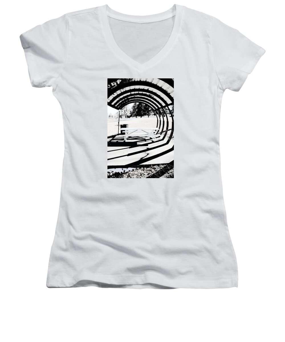Park Bench Women's V-Neck featuring the photograph Picnic Table and Gazebo by Ric Bascobert