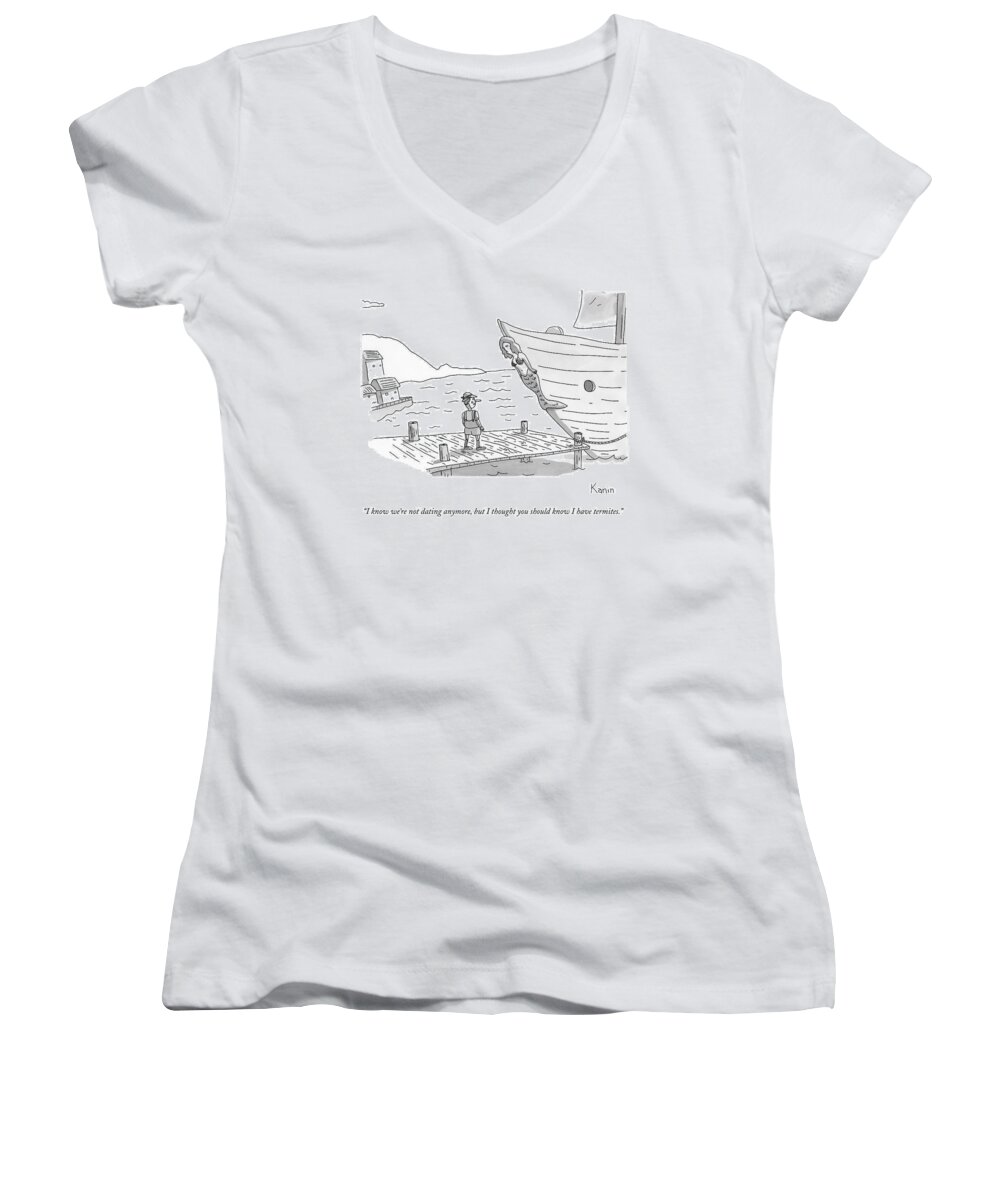 Std Women's V-Neck featuring the drawing Pinocchio Addresses The Wooden Mermaid by Zachary Kanin