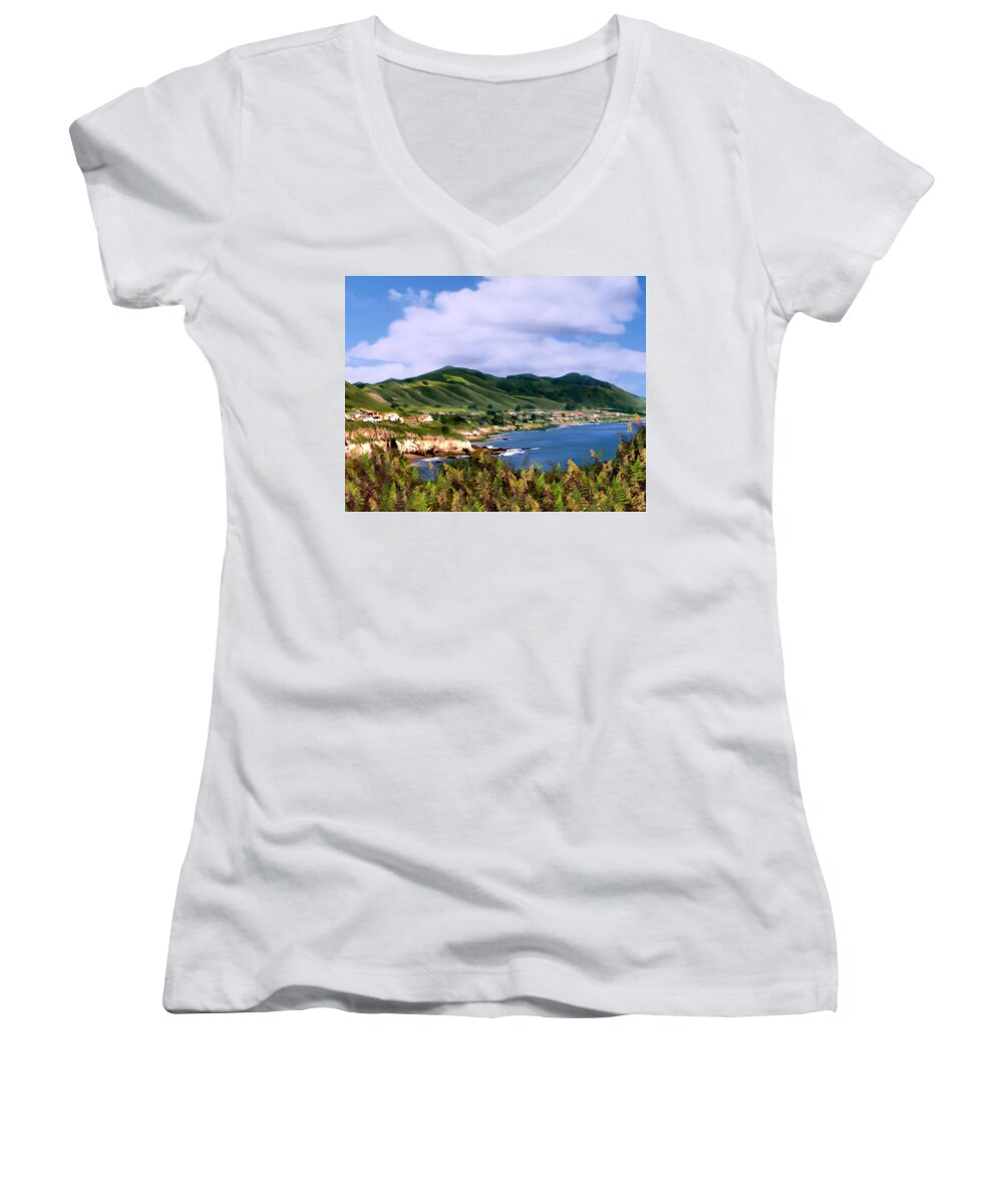 Cove Women's V-Neck featuring the photograph Pirates Cove by Kurt Van Wagner
