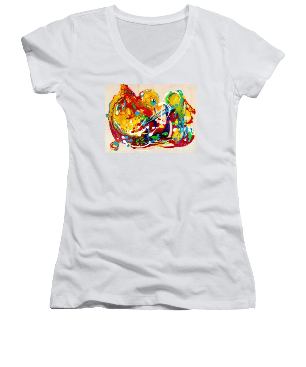 Painting Women's V-Neck featuring the painting Plenty of gifts for everybody by Cristina Stefan