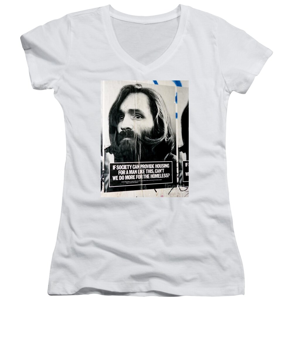 Charles Manson Women's V-Neck featuring the photograph Poster Boy Charlie by Ed Weidman