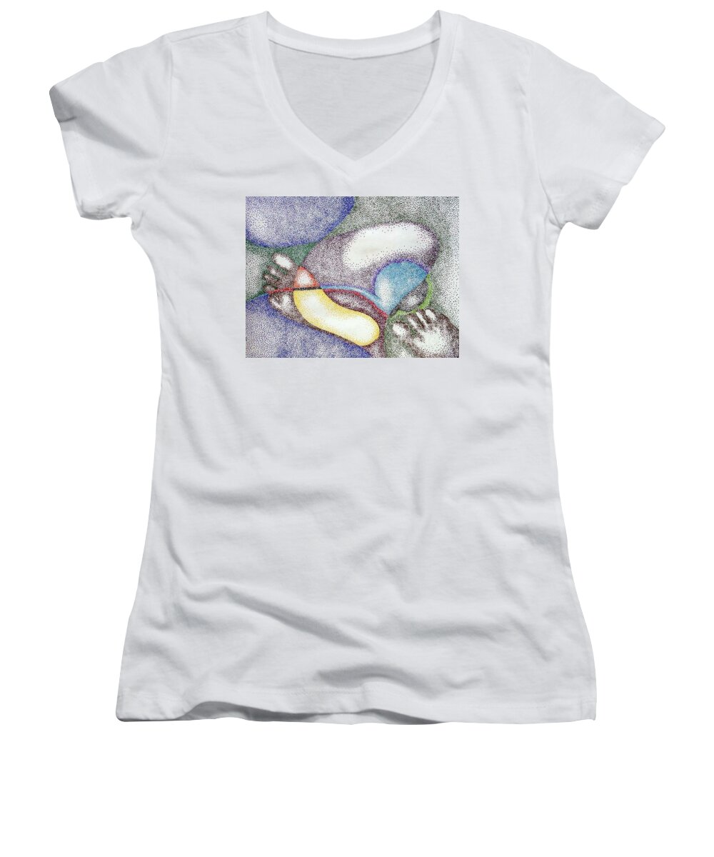 Childbirth Women's V-Neck featuring the drawing Pregnancy by Pamela Henry