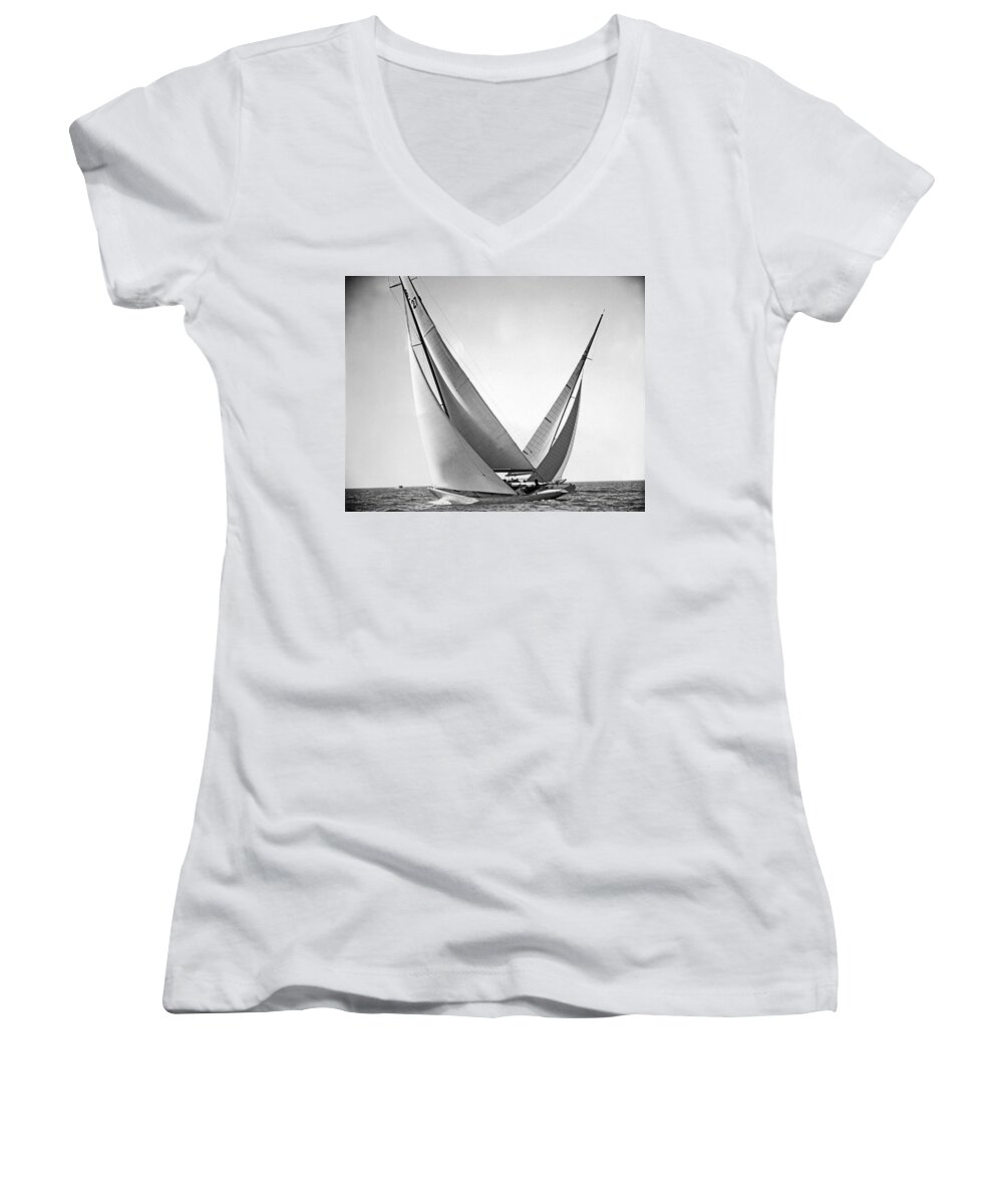 1937 Women's V-Neck featuring the photograph Prelude And Yucca In Regatta by Underwood Archives