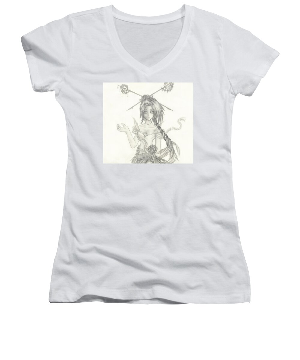 Abstract Women's V-Neck featuring the drawing Princess Altiana by Shawn Dall