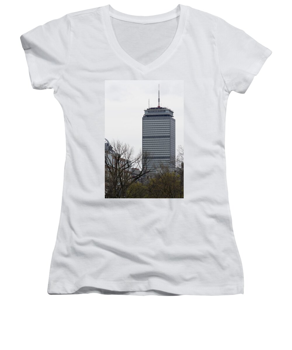 Boston Women's V-Neck featuring the photograph Prudential Tower by Jatin Thakkar