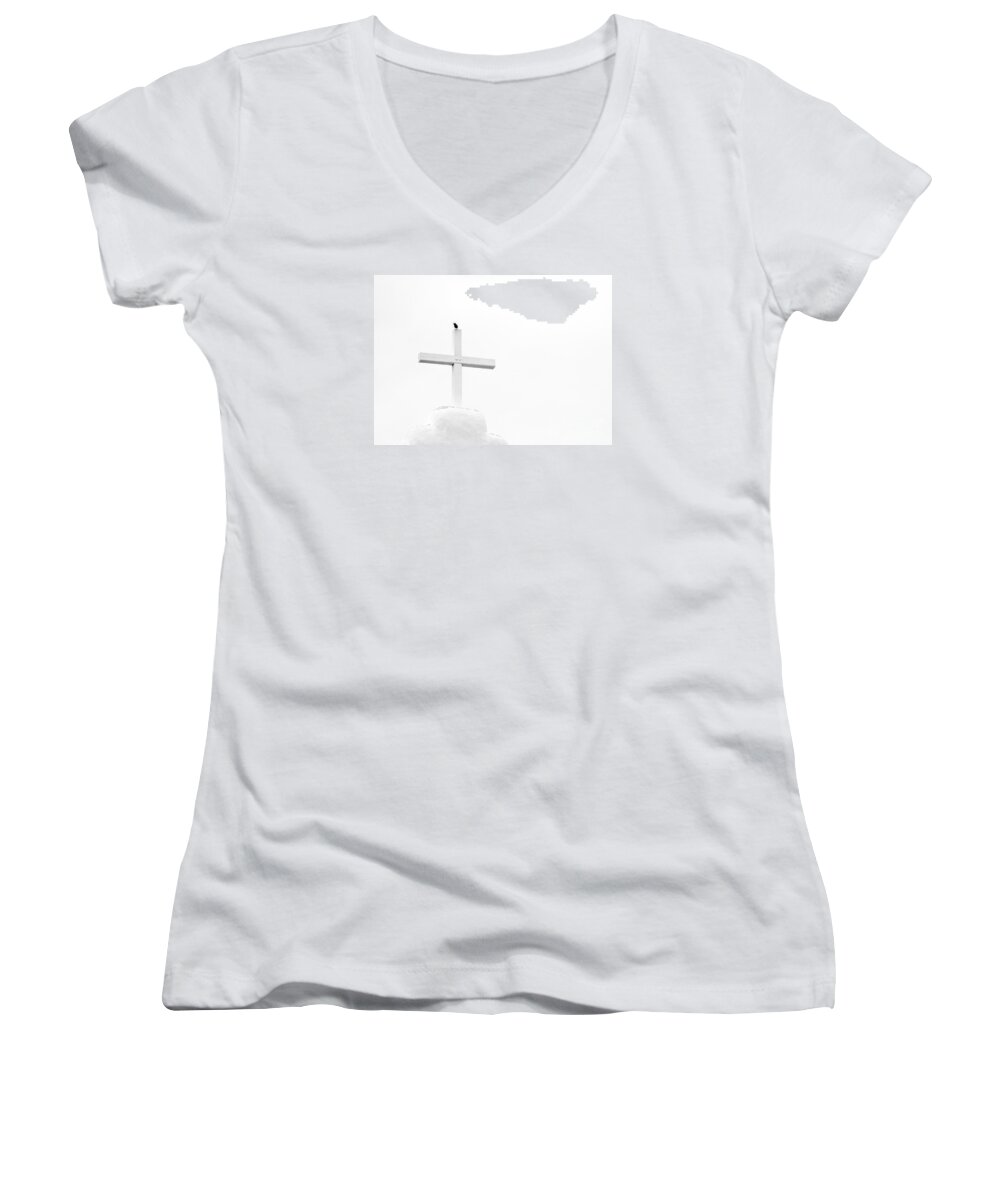 Christian Women's V-Neck featuring the photograph Pueblo Cross by Roselynne Broussard