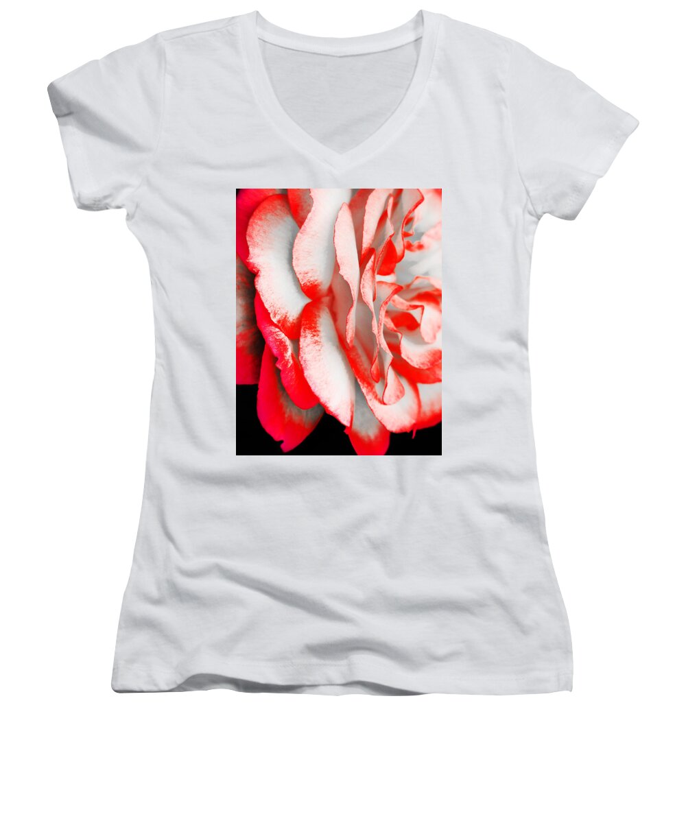 Rose Women's V-Neck featuring the photograph Red Impatience by Alex Art